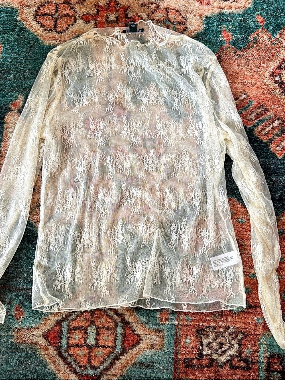 Wild Fable Floral Lace Long Sleeve Top White Large Like New